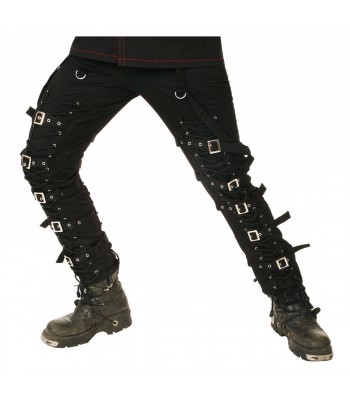 Men Gothic Threads Pant Goth Punk Cyber Black Buckle Pant Zips Straps Trousers Pants 